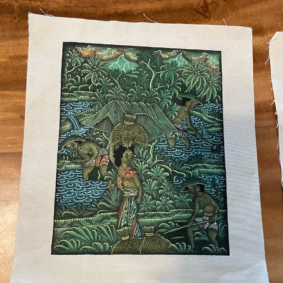 Balinese Tapestry Lot 3 Rice Field Bali Landscape Indonesian - Picture 2 of 4
